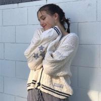 Chaqueta de Punto con Estampado de Estrella Vintage Cuello en V Preppy Manga Larga - details 1