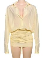 JULISSA MO-vestido camisero amarillo con cuello vuelto para mujer, vestido camisero con una botonadura, vestidos de fiesta ajustados de primavera para mujer - details 5