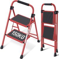 Escalera Plegable 4 Peldaños, Escalera de Tijera con Pedales Antideslizantes Anchos, Barandilla, Escalón Taburete de Acero Portátil Uso Hogar Cocina Oficina, Carga hasta 150 kg, Blanco - details 13