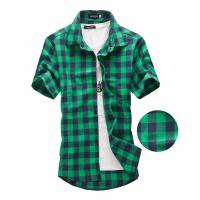 Camisa Chequera Roja Y Negra Para Hombre Verano 2024 Moda Casual Manga Corta Botón Central Cuello Enrollado Material Poliéster Algodón - details 0