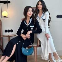 YuooMuoo elegante bordado carta tejido Maxi Otoño Invierno marca moda señora entallado negro suéter vestido batas de oficina - details 0