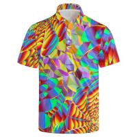 Polo hawaiano 3D para hombre, camiseta informal VIE con estampado colorido, manga corta con botón en el cuello - details 2