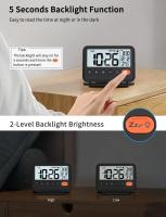 Reloj de Alarma de Viaje Dos Niveles de Retroiluminación, 2 Volúmenes, 12/24H, Calendario, Temperatura, Modo de Semana, Snooze Sin Batería Incluida - details 2