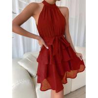 Primavera Verano nueva ropa de mujer europea y americana sin mangas empalmado con cuello de borde con volantes vestido de fiesta regalo - details 3