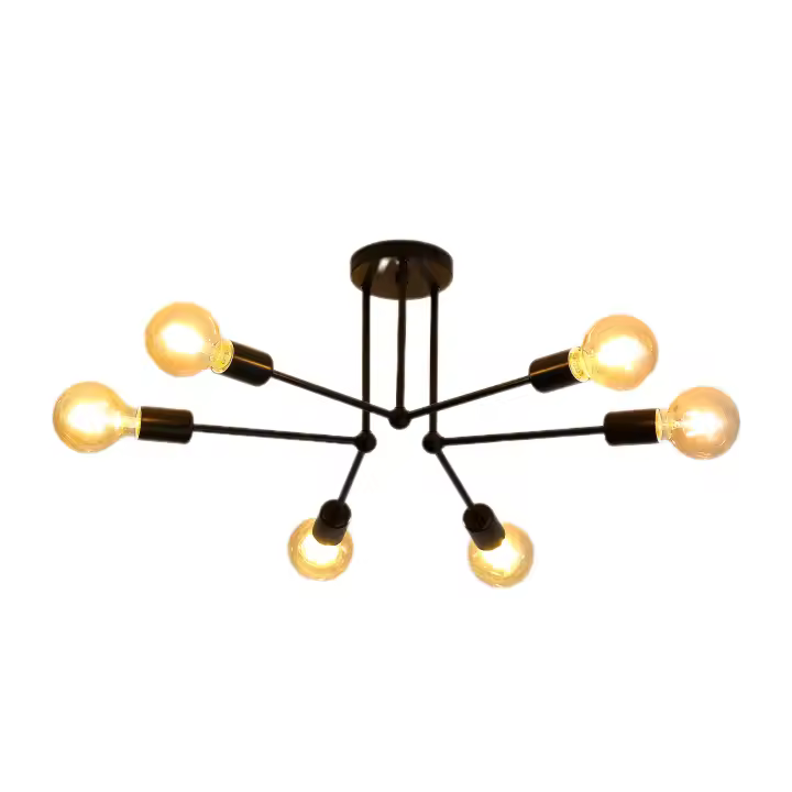 Lámpara de Araña Colgante Goeco con 6 Bases de Bombillas E27 Plafón de Techo Interior Negro para Sala de Estar Salón Dormitorio Estilo Tradicional Eficiencia de Energía Iluminación Retra Montaje Semiflush - 1
