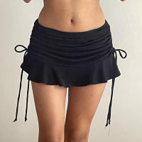 BUNO-minifalda con volantes de cintura baja para mujer, faldas cortas sexys Y2K con cordón ajustado negro, trajes informales de moda para verano - details 1