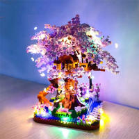 Mini Sakura Tree House con luces, bloques de construcción, flor de cerezo, estación de tren, ciudad, vista de la calle, ladrillos, juguetes para niños, regalo de Navidad para niñas - details 1