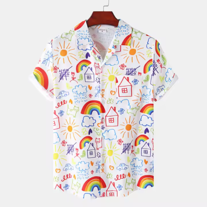 Camisa de manga corta para hombre, Camisa ajustada con estampado de flores fragmentadas, serie CS, primavera y verano, 2024 - 1