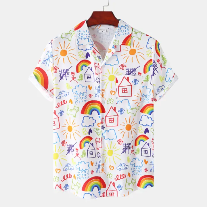 Camisa de manga corta para hombre, Camisa ajustada con estampado de flores fragmentadas, serie CS, primavera y verano, 2024 - 1