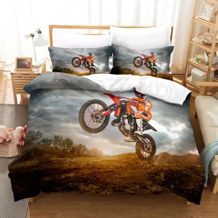 Juego de Ropa de Cama de Motocicleta 3D Funda de Edredón, Funda de Almohada, Ropa de Cama para Cama Doble, Plena, Rey - 1