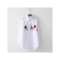 Blusa De Algodón Blanca Casual Para Mujer Cuello En V Con Botones Manga Larga Bordada Estilo Casual Blusa Transversal - details 6