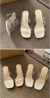 Alpargatas, cuña, tira transparente, tacones altos, desgaste de las mujeres, nueva moda, cabeza redonda, tacón grueso, Internet, celebridad, zapatillas de cristal, sandalias de las mujeres - details 23