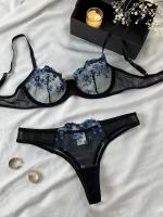 Babydoll de encaje con fragmentos florales azules y bordado erótico, lencería Sensual, conjunto de sujetador para mujer, ropa interior íntima, conjunto de bragas Sexi 2024 - details 1