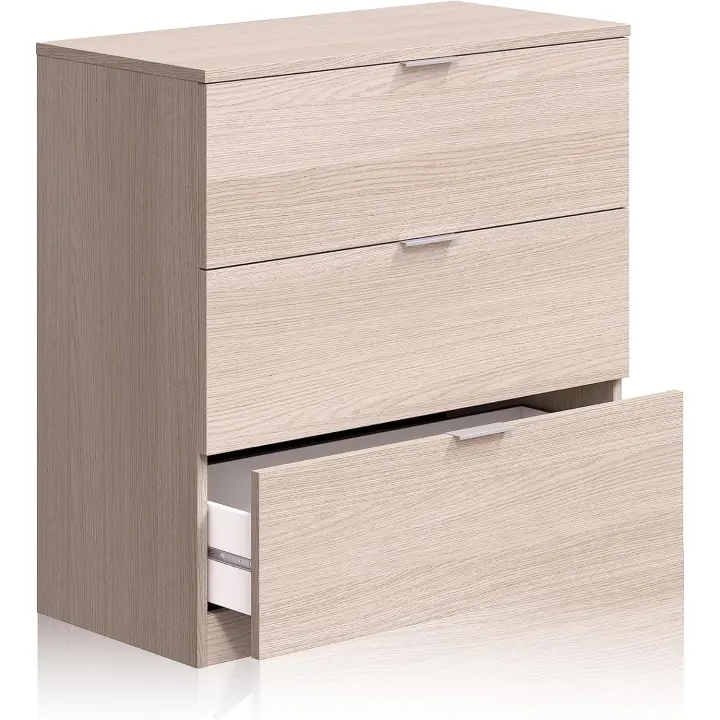 Habitdesign Comoda 3 Cajones Dormitorio LowCost Acabado en Roble Medidas: 77 cm (Ancho) x 80 cm (Alto) x 38 cm (Fondo) - 1