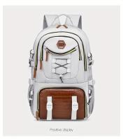 WEIXIER Mochila multifuncional elegante para hombre: nailon duradero con textura de cocodrilo, gran capacidad para computadora portátil, viajes, escuela y trabajo, diseño blanco y marrón, regalo perfecto para amigos y familiares, mochila de viaje - details 12
