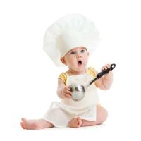 Q0KB-delantal y gorro para bebé, 2 uds., disfraz de chef blanco para fotografía - details 9
