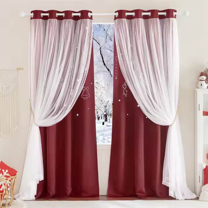 RYB HOME Cortinas Decorativas de Mezcla para Habitación Drapes de Ventana de Vivero Elegante - 1