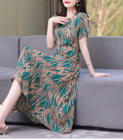 Nueva moda Casual 2024 vestidos elegantes de verano para mujeres cuello redondo estampado Vintage Vestido de manga corta ropa suelta de mujer - details 18