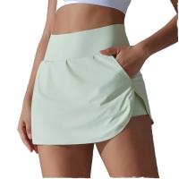 Shorts deportivos de cintura alta con cintura elástica, diseño sólido, falda para fitness, yoga, tenis y golf - details 1