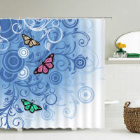Cortinas de ducha con patrón de mariposa para baño, tela impermeable de alta calidad con estampado 3D de flores, 12 ganchos - details 8