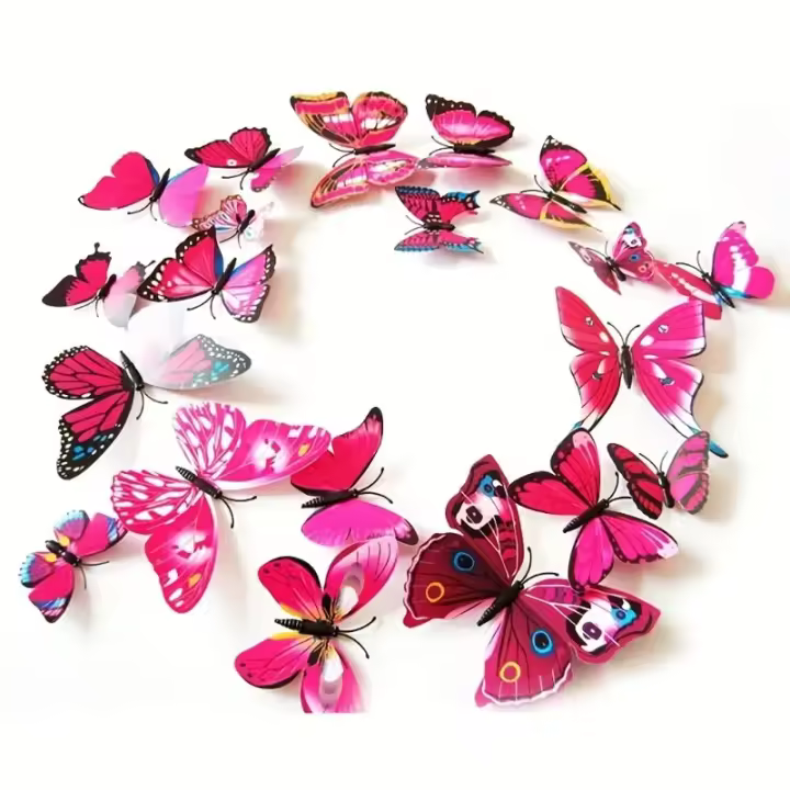 Pegatinas de Pared de Mariposas de Doble Capa 3D 12pcs Decoración de Sala de Estar Boda Habitación de Niños Arte de Pared DIY - 1
