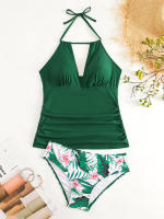 Bikini Tankini con cuello en V y espalda descubierta para mujer, traje de baño Sexy con cordones y cuello Halter, novedad - details 13
