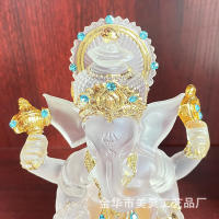 Baúl transparente, adorno de Dios de la riqueza, decoración del hogar artesanal de resina india Fotai, estatua de cabeza de elefante - details 5