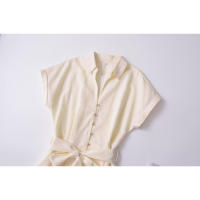 Vestido casual de verano para mujer, con botones, cinturón, manga corta, cuello de solapa, línea A, mini, para oficina. - details 2