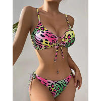 Traje de baño Bikini de dos piezas con estampado de leopardo colorido - details 0