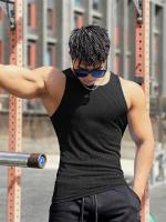 Chaleco elástico a rayas para hombre, camiseta sin mangas de gran tamaño con cuello redondo, camiseta sin mangas para gimnasio, deportes, fitness, correr, entrenamiento, culturismo - details 2