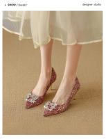 Zapatos de Novia de Otoño Tacones Altos de Champán para Mujer Suela Cuadrada de Cristal - details 11