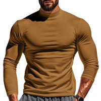 Camisa de manga larga para hombre, top ajustado con cuello alto, color sólido, terciopelo - details 20