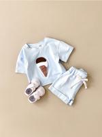 Conjunto de camiseta de verano con parche de helado para niño, versión coreana, conjunto de dos piezas con top de cuello redondo de algodón para bebé - details 5