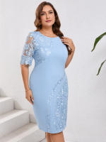 Plus size cocktail dresses for curvy women elegant formal 2024 summer outfit embroidered floral lace midi evening dress - details 2