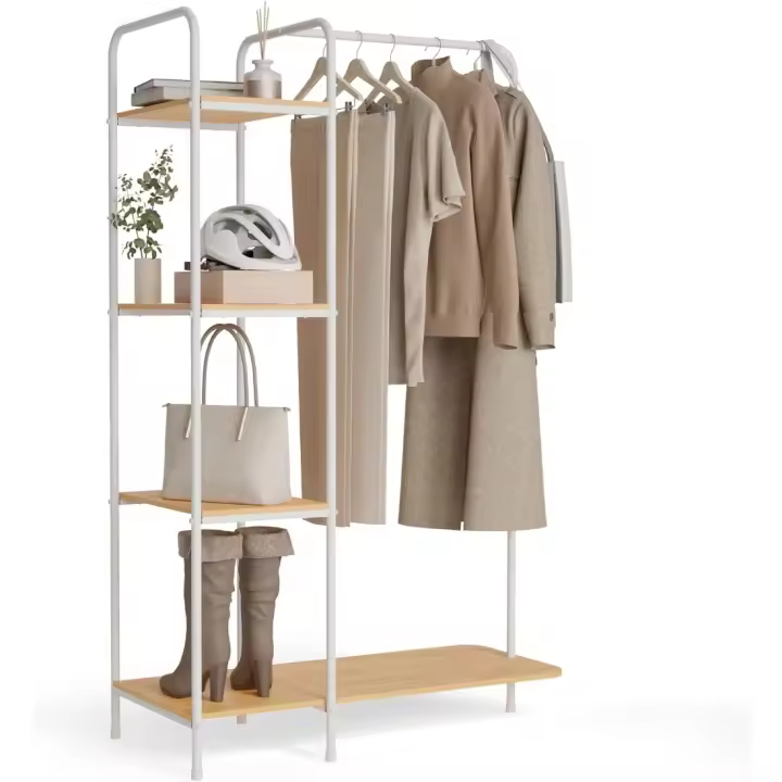 Perchero de Ropa Metálico Estable Montaje Fácil Antirayaduras 4 Estantes Blancos Incluidos - 1