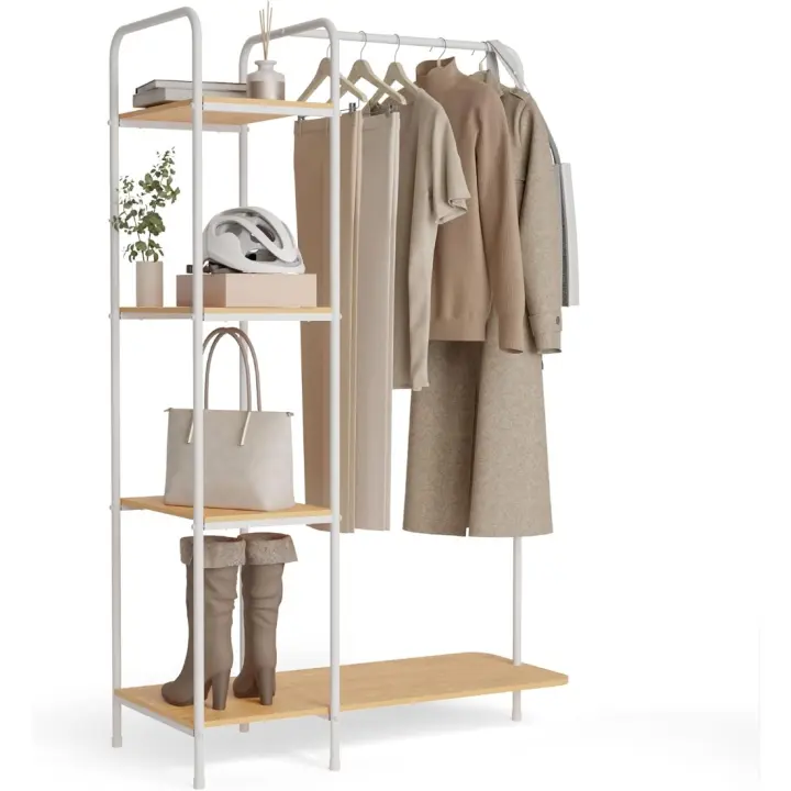 Perchero de Ropa Metálico Estable Montaje Fácil Antirayaduras 4 Estantes Blancos Incluidos - 1