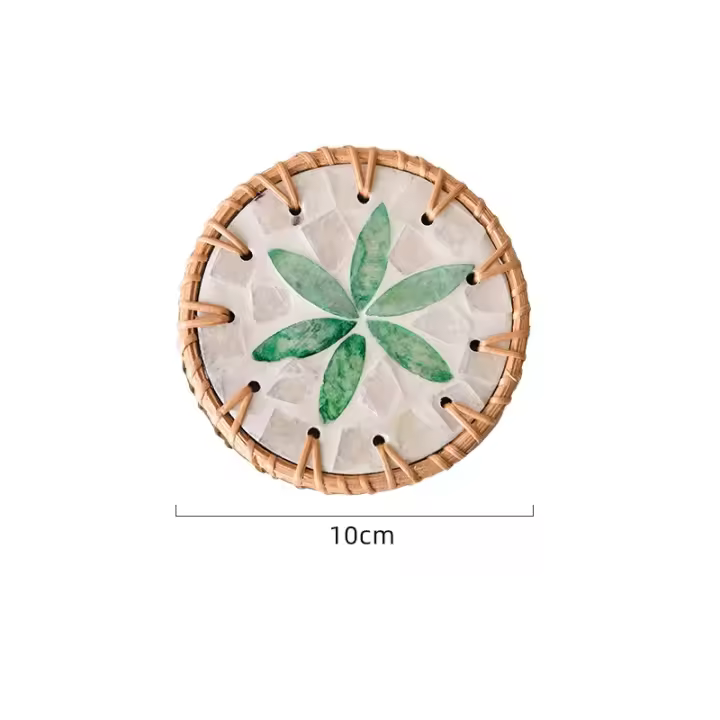 Estera de Cerámica de Ratán Aislante Estera de Taza de Concha, Estera de Taza de Té, Mesa de Té, Estera de Concha Anticaliente Tejida a Mano - 1