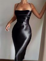 Tossy mujer elegante fiesta moda delgada caliente espalda descubierta Halter vestidos trajes satén para mujer vestido Maxi vestido de noche - details 9