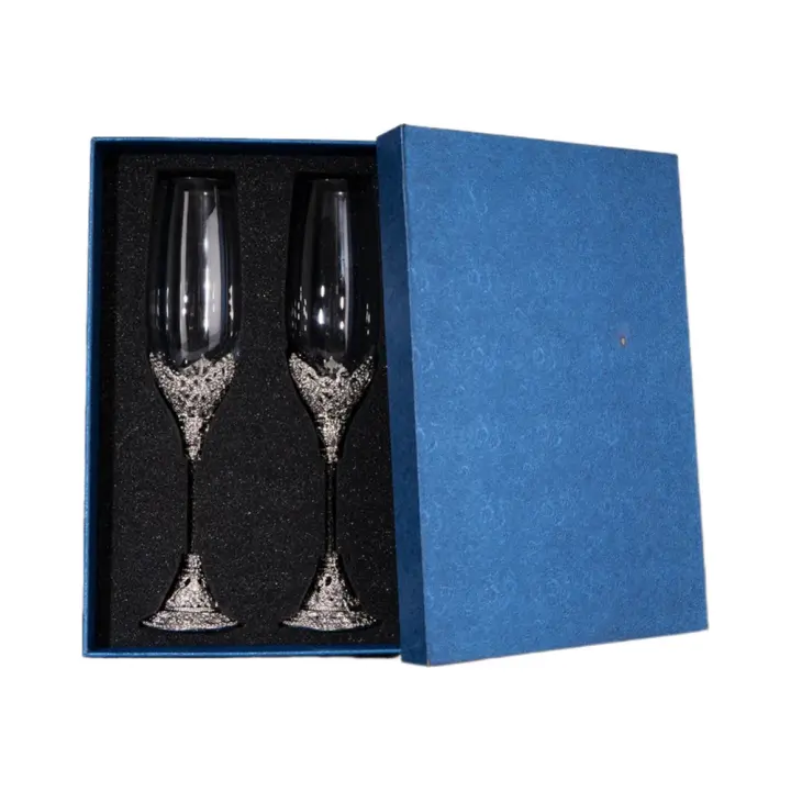 Juego de Tazas de Galope de Boda Copa de Champán con Base de Metal y Piedras Preciosas Huecas - 1