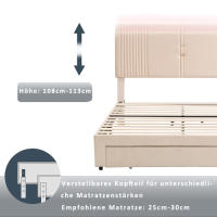 Cama de Almohada de Terciopelo 140 x 200cm, Doble con Barra Ligera y Enchufe USB, Dosel y Cajón Grande, Adecuada para Adultos y Adolescentes Sin Colchón - details 13