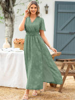 Vestido Maxi de Verano Elegante Cuello en V, Manga Abullonada, Cintura Alta, Encaje, Vestido de Moda para Mujeres con Abertura de Rodilla - details 10