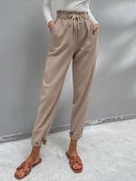 Pantalones femeninos de cintura alta lisos primavera otoño nuevos en pantalones de lino para mujer pantalones bombachos holgados clásicos - details 2