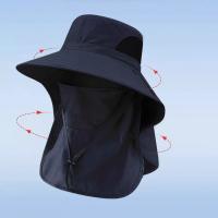 Sombrero de pescador con cordón extraíble y cubierta para el cuello con máscara, sombrero para el sol de ala ancha, sombrero de senderismo de secado rápido de Color sólido - details 6