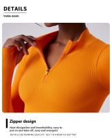 Camiseta deportiva de secado rápido para mujer, Top de Yoga sin costuras, manga larga, con cremallera elástica - details 4