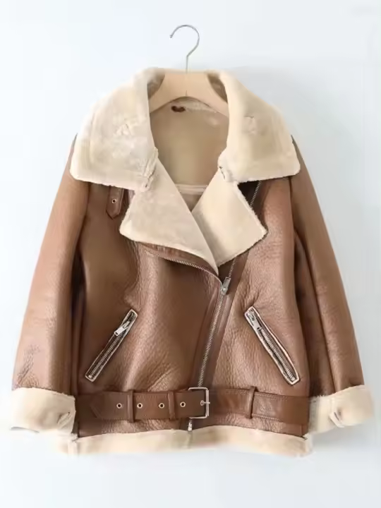 Abrigos gruesos de piel sintética para mujer, chaqueta de piel de oveja, prendas de vestir de aviador, Casaco femenino, Invierno - 1