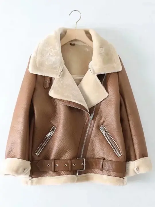Abrigos gruesos de piel sintética para mujer, chaqueta de piel de oveja, prendas de vestir de aviador, Casaco femenino, Invierno - 1