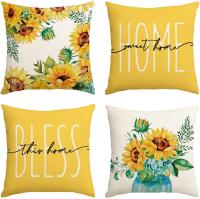 Juego de 4 fundas de Lino para el Hogar, Funda de Cojín Amarillo, Funda decorativa - details 0