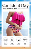Sexy con volantes con cintura alta y cojín en el pecho, traje de baño dividido en bikini para mujer - details 0