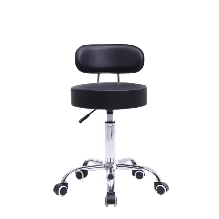 Taburete Giratorio con Respaldo, Altura Regulable, Negro - 1
