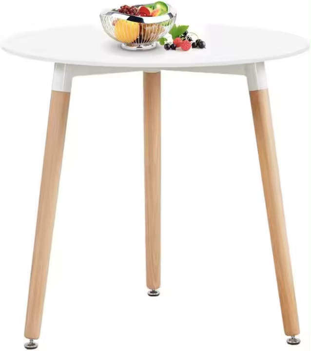 Mesa de Comedor, Estilo escandinavo Ronda Mesa y Patas de Madera de Haya, 80*72 cm, Color Blanco - 1